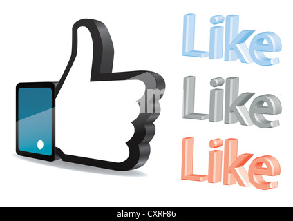 Thumb up vector sur fond blanc Banque D'Images