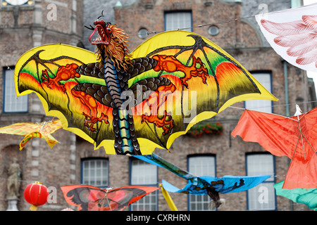 Cerf-volant chinois, peint avec une figure de dragon, comme décoration, Chine 24, Düsseldorf, Rhénanie du Nord-Westphalie, Allemagne, Europe Banque D'Images