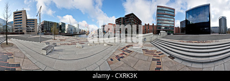 Vue panoramique d'une partie du nouveau quartier près de la HafenCity Terrasses Magellan à Hambourg, Allemagne, Europe Banque D'Images