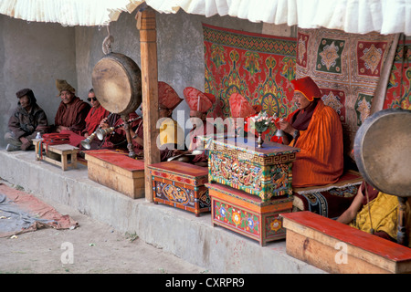 Lamas bouddhistes, monastère tibétain festival, Sani, près de Padum, Zanskar, Ladakh, le Jammu-et-Cachemire, Himalaya indien, l'Inde du Nord Banque D'Images