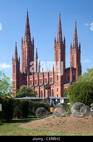 Marché de l'Église Marktkirche, Nassauer, Landesdom, Wiesbaden, Hesse, Germany, Europe, PublicGround Banque D'Images