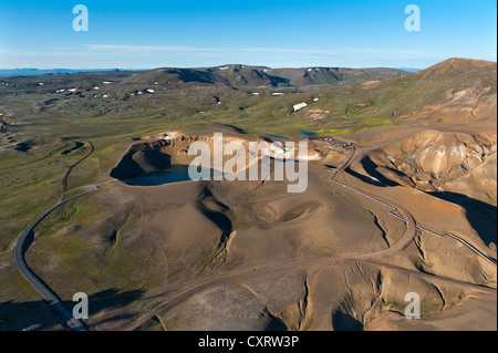 Vue aérienne, Stora Víti Crater Lake au volcan Krafla, zone géothermique Krafla, M vatn ou Myvatn, le nord de l'Islande, Islande Banque D'Images