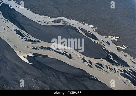 Vue aérienne de la rivière glacier, Fjoellum Joekulsá á, Highland, Islande, Europe Banque D'Images