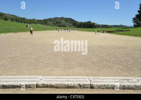 En ligne de départ dans le stade, l'ancienne Olympia, Elis, ouest de la Grèce, Grèce Région Banque D'Images