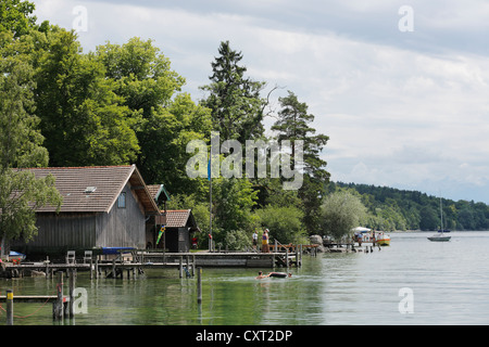 Le Lac de Starnberg dans Ammerland, communauté, Fuenfseenland Muensing, district de Haute-bavière, Bavaria, Germany, Europe Banque D'Images