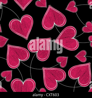 Seamless background de paires de cœurs sur noir. Banque D'Images