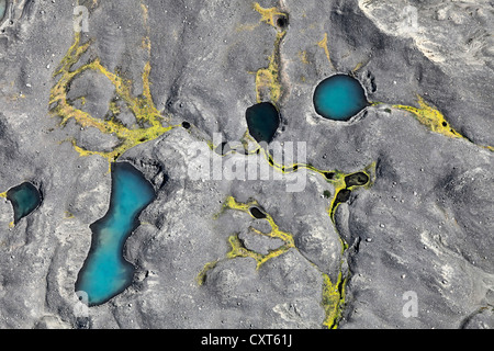 Vue aérienne, les étangs et les mares laissées par la fonte des glaciers, sur le nord-ouest de l'Islande, glacier Vatnajoekull Banque D'Images