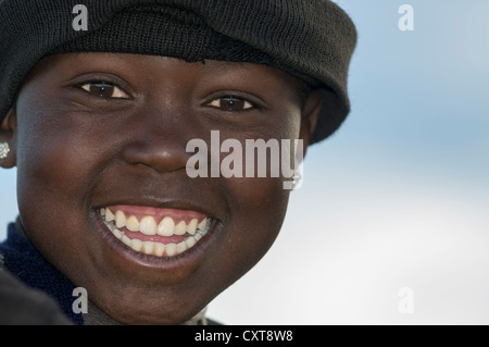 Les Basothos boy, portrait, Drakensberg, Royaume du Lesotho, Afrique du Sud Banque D'Images