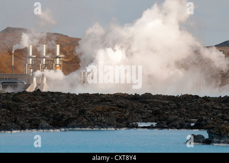 Svartsengi centrale géothermique et Spa géothermal Blue Lagoon, Reykjanes Peninsula, Iceland, Europe Banque D'Images