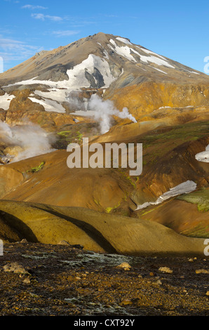 Hot Springs et les montagnes de rhyolite, Hveradallir Kerlingarfjoell, région haute température, highlands, Islande, Europe Banque D'Images
