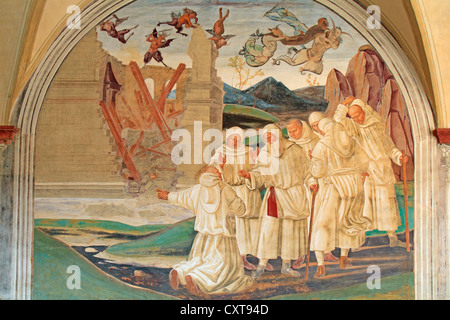 Série de fresques illustrant la vie de saint Benoît, fresque de Signorelli, scène 21, Dieu punir le prêtre, Florentinius Banque D'Images