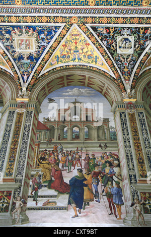 Libreria Piccolomini bibliothèque avec des fresques de Pinturicchio, scènes de la vie de Francesco Todeschini Piccolomini Banque D'Images