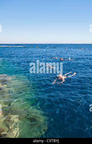 En apnée au site de plongée Blue Hole, près de Dahab, Egypte Banque D'Images