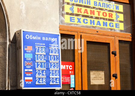 Bureau de change, l'viv, Ukraine Banque D'Images