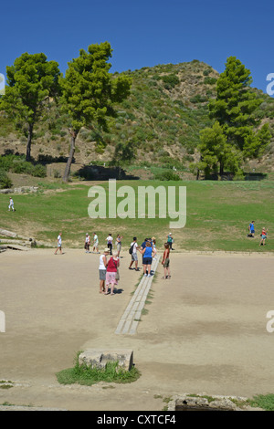 En ligne de départ dans le stade, l'ancienne Olympia, Elis, ouest de la Grèce, Grèce Région Banque D'Images