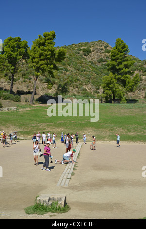 En ligne de départ dans le stade, l'ancienne Olympia, Elis, ouest de la Grèce, Grèce Région Banque D'Images