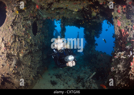 À l'intérieur Plongée Victory Wreck Maldives, North Male Atoll, Maldives Banque D'Images