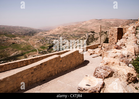 Vue depuis le château de Kerak Wadi plus Al-Kerak Banque D'Images