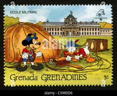 La Grenade - Timbres-poste de personnages de dessins animés Disney - Mickey et Donald Duck Banque D'Images