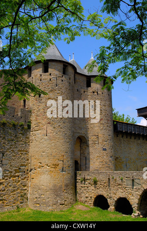 Château Comtal (12ème siècle), La Cité médiévale de Carcassonne, ville fortifiée. Aude, Languedoc-Roussillon, France Banque D'Images