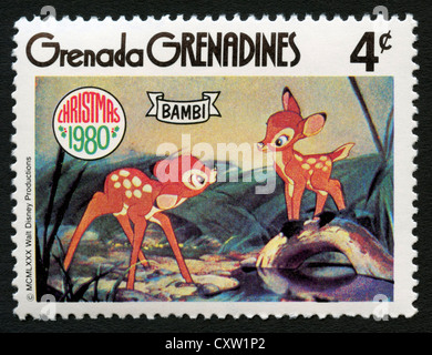 La Grenade - Timbres-poste de personnages de dessins animés Disney - Bambi Banque D'Images