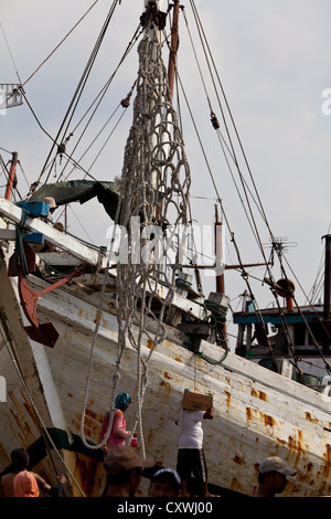 La voile traditionnelle de cargos dans le Port Sunda Kelapa à Jakarta, Indonésie Banque D'Images