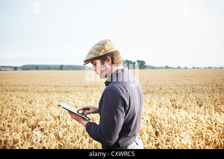 Farmer using tablet computer in field Banque D'Images