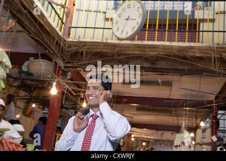 Businessman talking on cell phone Banque D'Images