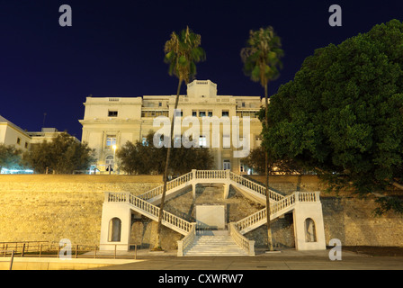 Mur de la ville de Carthagène dans la nuit. Région Murcie, Espagne Banque D'Images