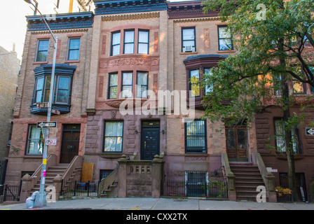 New York, NY, États-Unis, scènes de rue, maisons de ville historiques, maisons en rangée, maisons en pierre brune, immeubles d'appartements dans la région de Harlem, Morris-Jumel, Manhattan, logement, marché locatif New York Banque D'Images