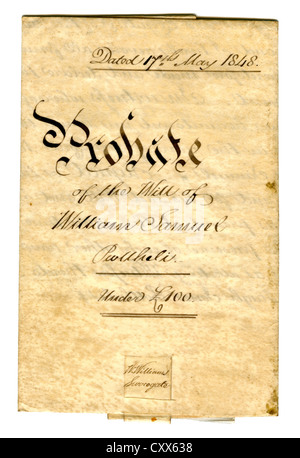 Le document d'homologation écrit sur vélin. 17 mai 1848 - Le testament de William Samuel Banque D'Images