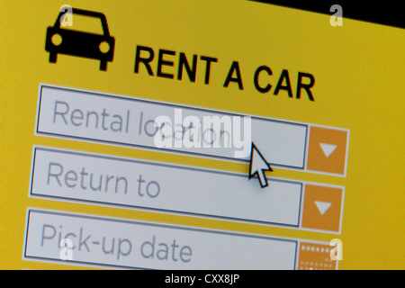 Close up d'un site fictif invitant l'utilisateur de fournir certains détails afin de louer une voiture. Banque D'Images