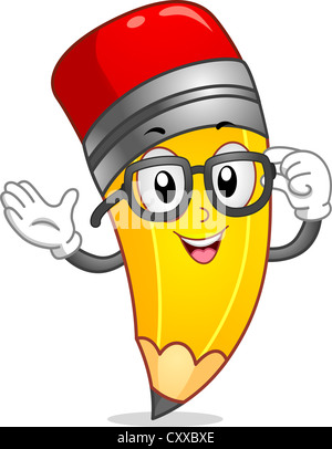 Mascot Illustration d'un crayon portant des lunettes Nerd Banque D'Images