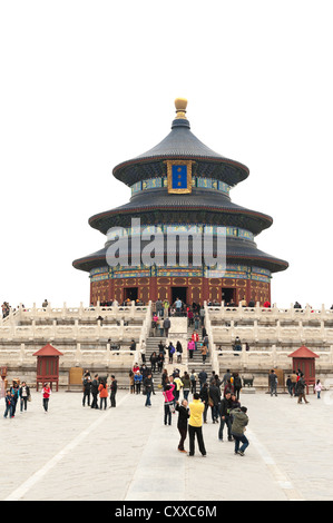 Temple du Ciel, Beijing. Les touristes en face de la salle de prière pour les bonnes récoltes. Banque D'Images