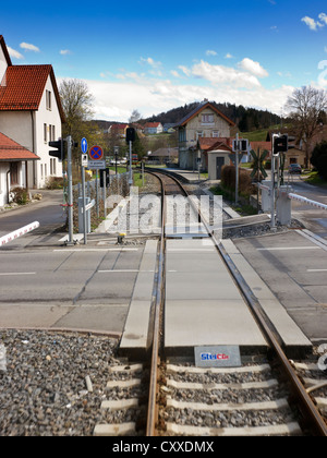 Entrée de la gare de gomadingen, route du Jura souabe, de fer, de l'OCS à muensingen gammertingen, vu depuis le Banque D'Images