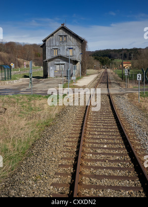 Gare désaffectée, route du Jura souabe, de fer, de l'OCS à muensingen gammertingen, vu depuis le conducteur de train Banque D'Images