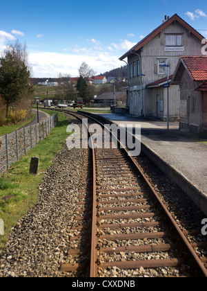 Entrée de la gare de gomadingen, route du Jura souabe, de fer, de l'OCS à muensingen gammertingen, vu depuis le Banque D'Images