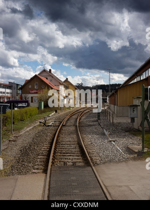 Entrée de la gare de muensingen, route du Jura souabe, de fer, de l'OCS à muensingen gammertingen, vu depuis le Banque D'Images