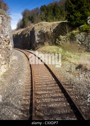 Route du canyon, route du Jura souabe, de fer, de l'OCS à muensingen gammertingen, vu depuis le point de conducteur de train Banque D'Images