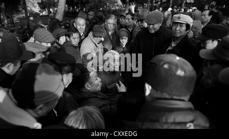 Parc Jingshan, Beijing. Le débat politique dans le parc entre l'esprit libéral et 'vieux-style" communistes. Banque D'Images