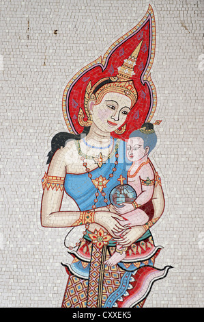 Vierge à l'enfant, mosaïque de Thaïlande, la basilique de l'Annonciation à Nazareth, Tibériade, Israël, Moyen Orient Banque D'Images