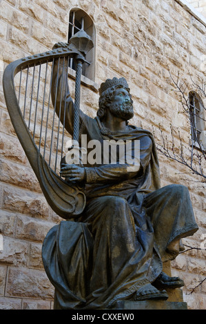 Statue du Roi David avec une harpe, Hagia Maria Sion Abbaye, également connu sous le nom de Abbaye de la Dormition de la Vierge Marie, le Mont Sion Banque D'Images