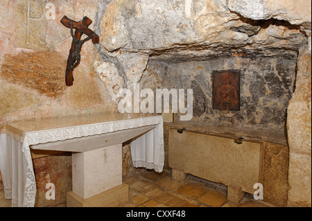 Tombe de saint Jérôme, crypt, grottes sous l'église Sainte Catherine près de l'église de la Nativité, Bethléem, Cisjordanie, Israël Banque D'Images