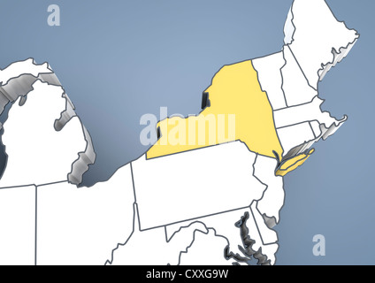 La carte de l'État de New York, NY, USA, United States of America, contour, 3D illustration Banque D'Images