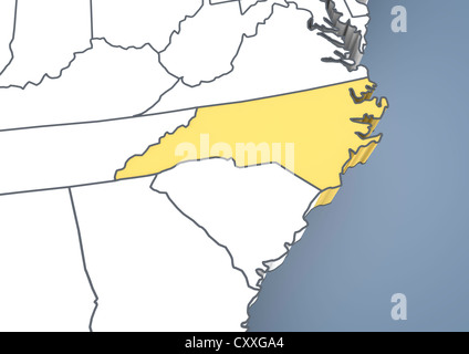 Plan de North Carolina, NC, USA, United States of America, contour, 3D illustration Banque D'Images