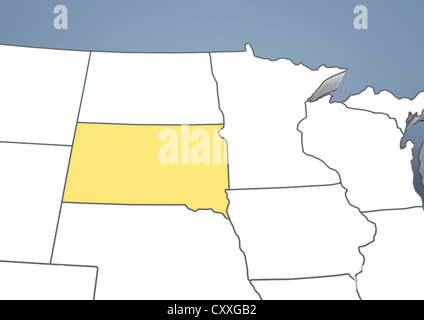 Le Dakota du Sud, SD, USA, United States of America, contours, 3D illustration Banque D'Images