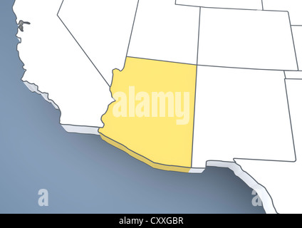 Site de l'Arizona, AZ, USA, United States of America, contour, 3D illustration Banque D'Images