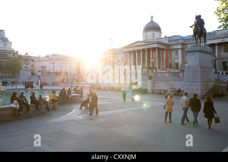 Trafalgar Square dans la lumière du soir, National Gallery, Londres, Angleterre, Royaume-Uni, Europe, PublicGround Banque D'Images