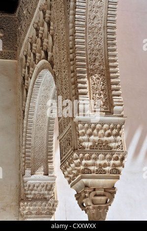 Des sculptures en pierre, à l'Alhambra, Grenade, Andalousie, Espagne, Europe Banque D'Images