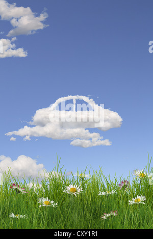 Champ de fleurs, des nuages en forme de voiture, illustration Banque D'Images